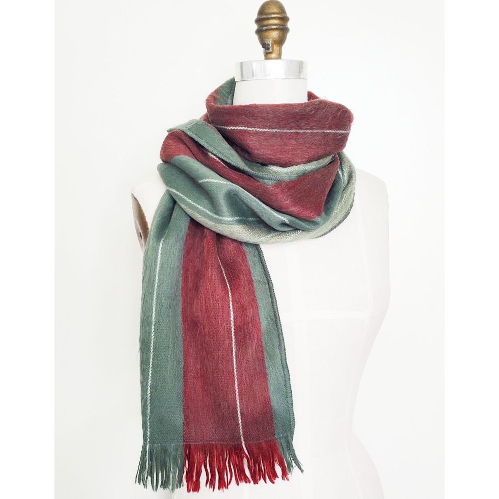 SHUPACA Alpaca Blend Green and Burgundy Striped Scarf